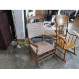 Wooden framed rocking chair with woven seat and back