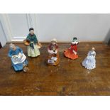 4 Royal Doulton figurines incl. No. 2249 'The Favourite', No. 1953 'The Orange Lady', No. 2255 '