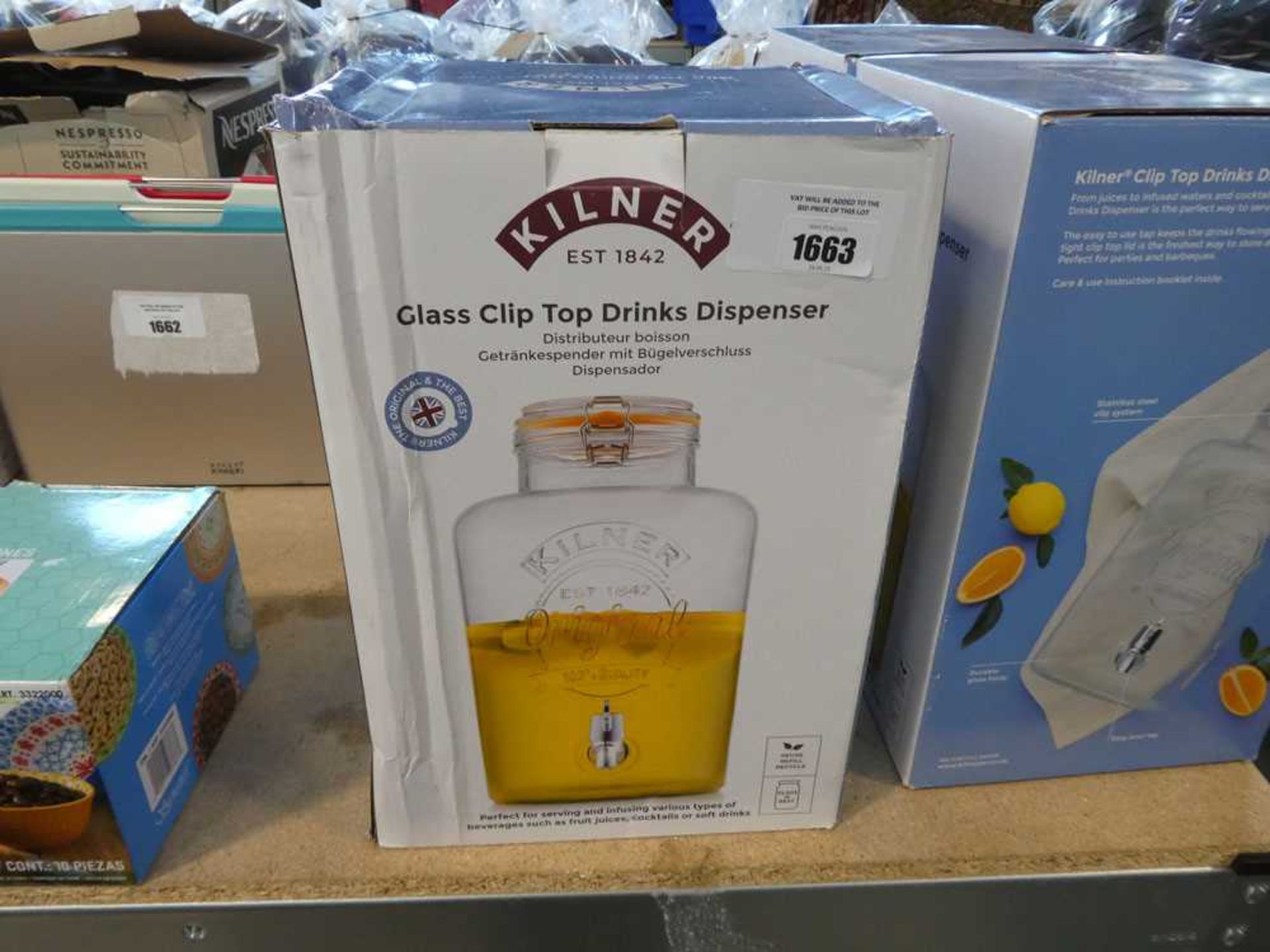 +VAT Kilner glass clip top drinks dispenser in box