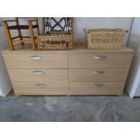 Modern beech effect bedroom chest of 6 drawers with matching 2 drawer bedside