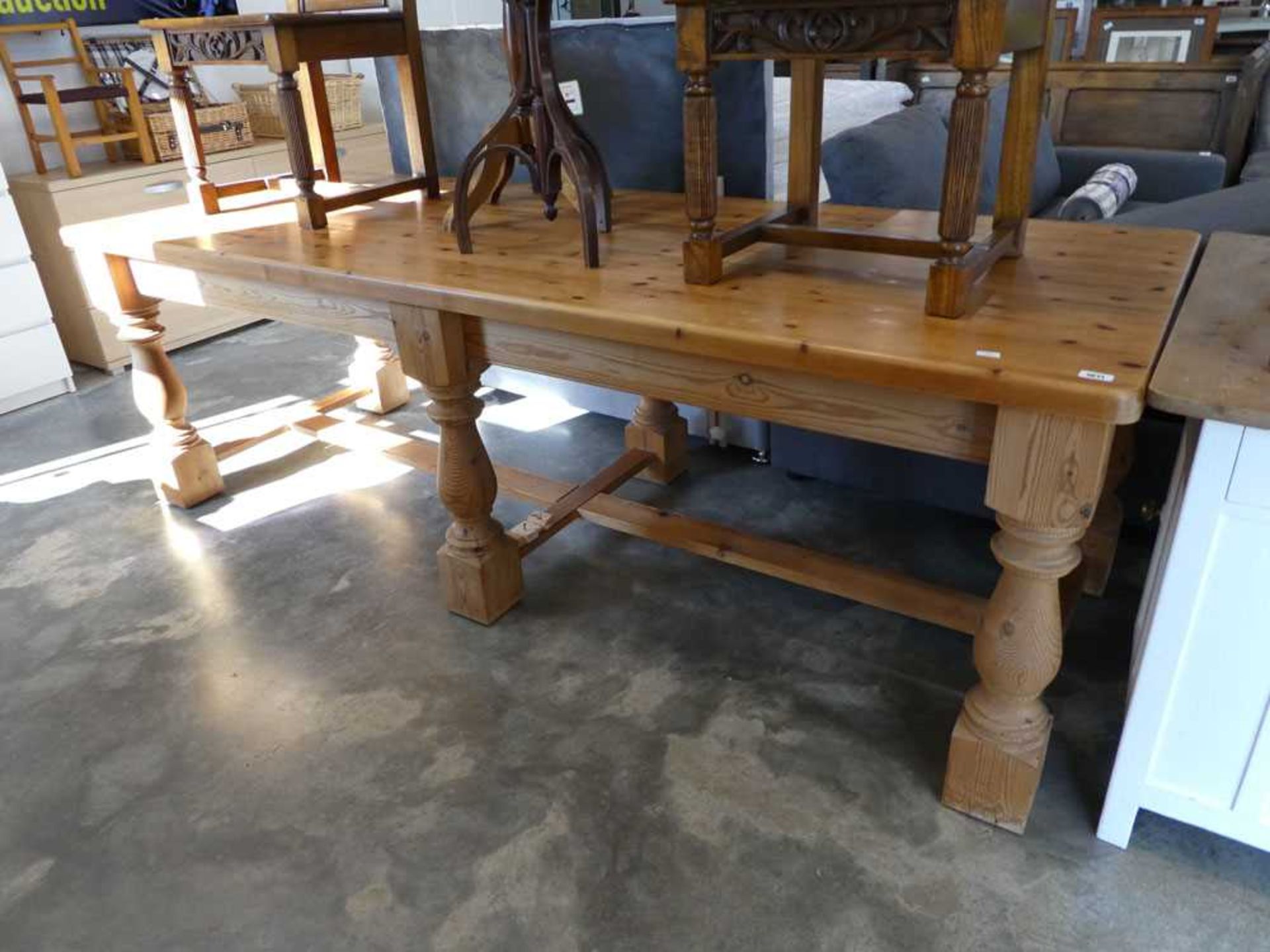 Pine refectory type dining table, approx. 10 seater (2450x920)