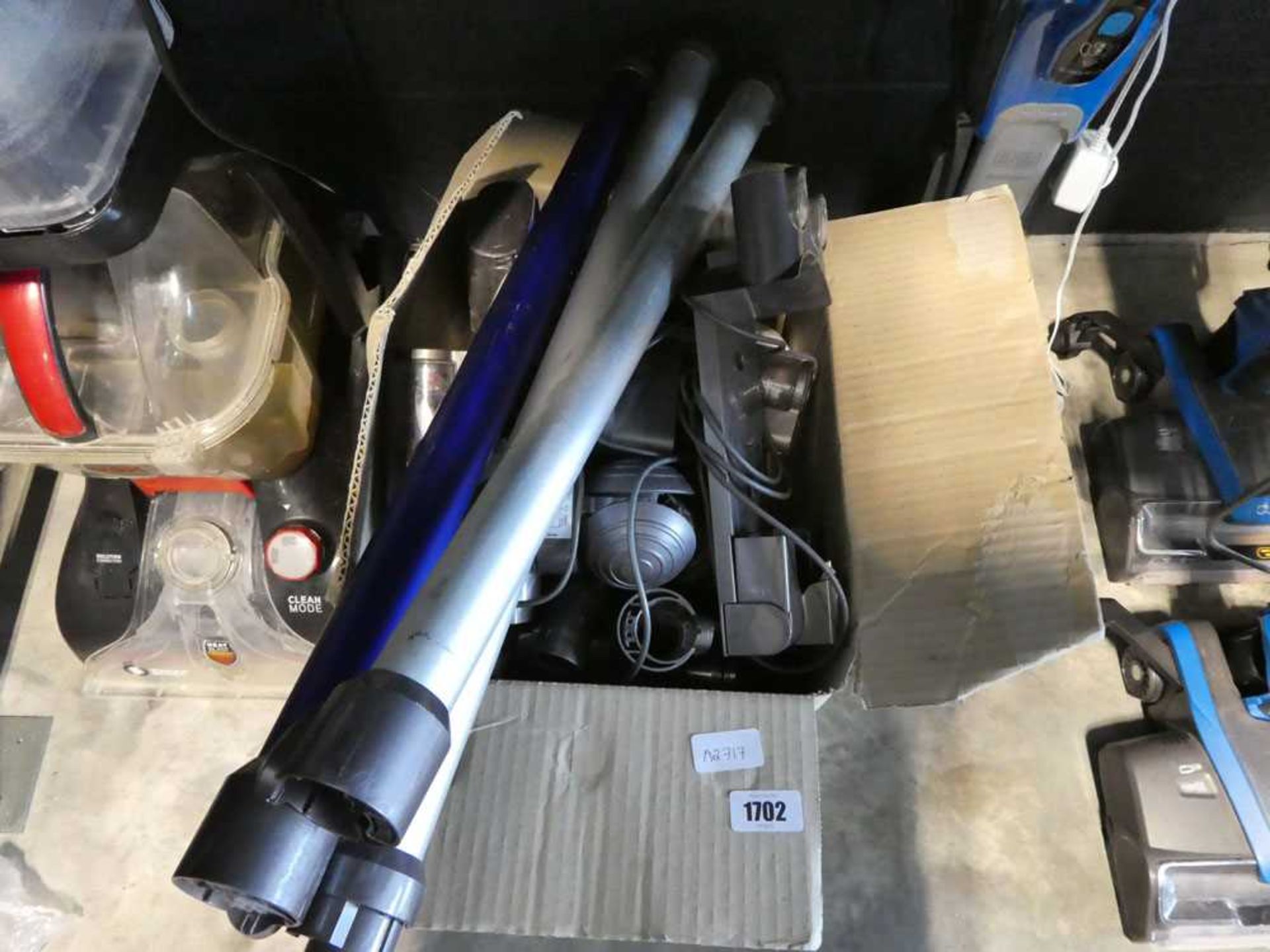 Box containing a qty of Dyson hoover parts and accessories