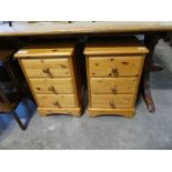 Modern pair of pine 3 drawer bedsides