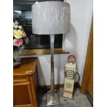 +VAT Silver coloured floor standing lantern with light grey cylindrical shade