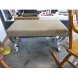 +VAT Modern chrome framed Barcelona style foot stool with beige leather upholstery