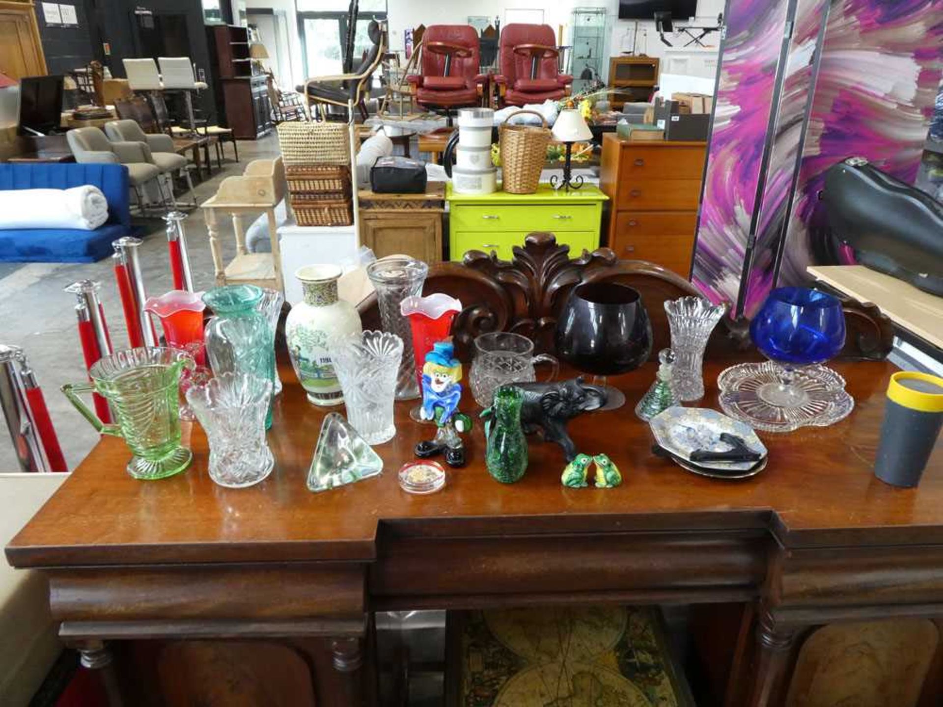 Collection of various coloured glass vases, bowls, collectibles plates, ornaments, etc.