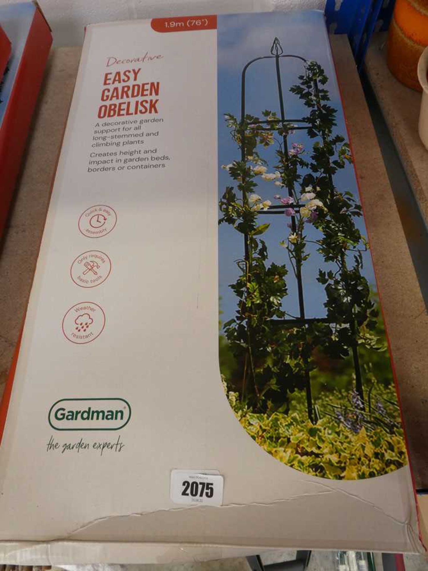 Boxed 1.9m decorative easy garden obelisk