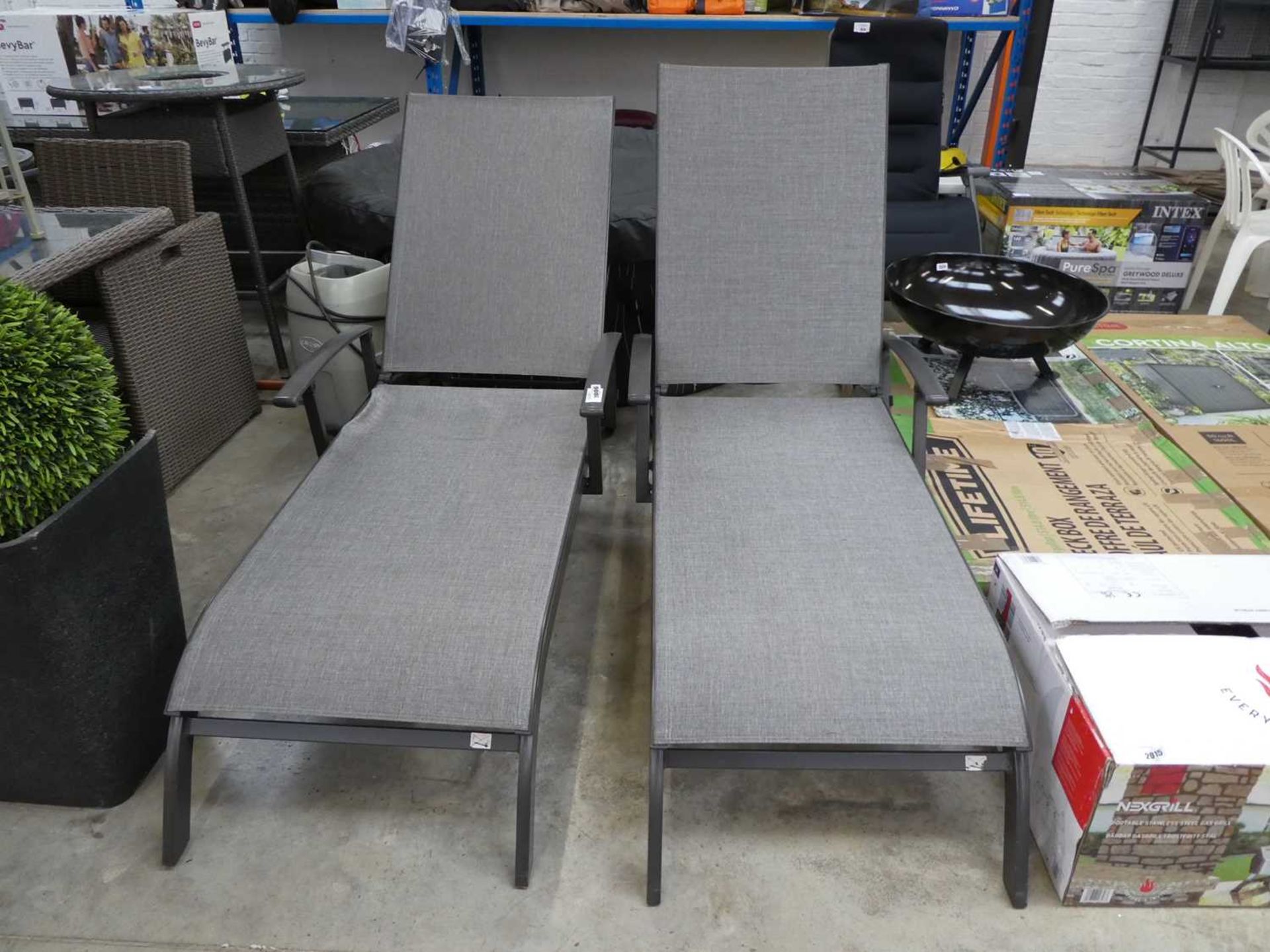 +VAT Pair of grey mesh reclining sun loungers