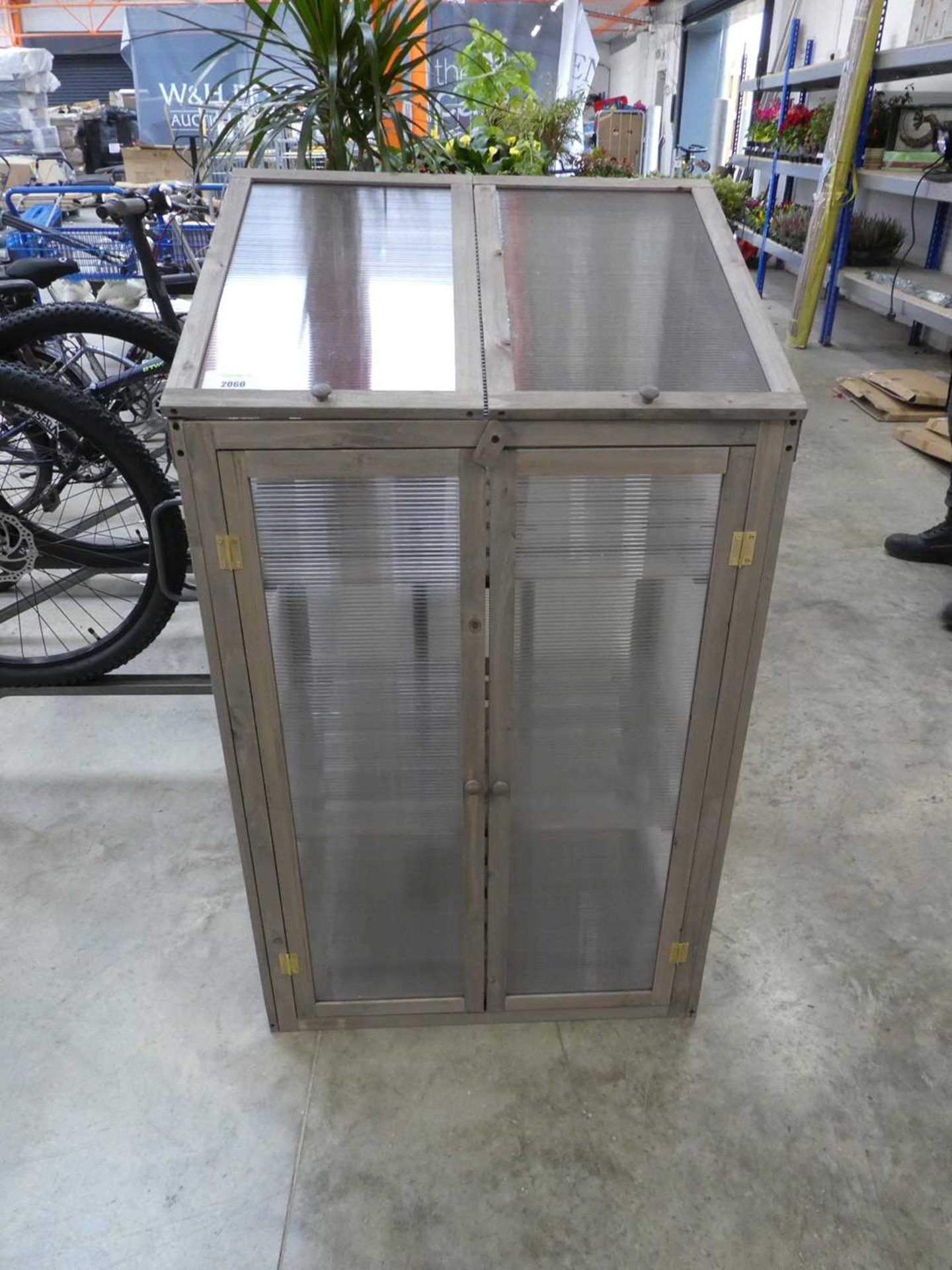 +VAT Wooden 2 door greenhouse with 2 lift top hatches in grey