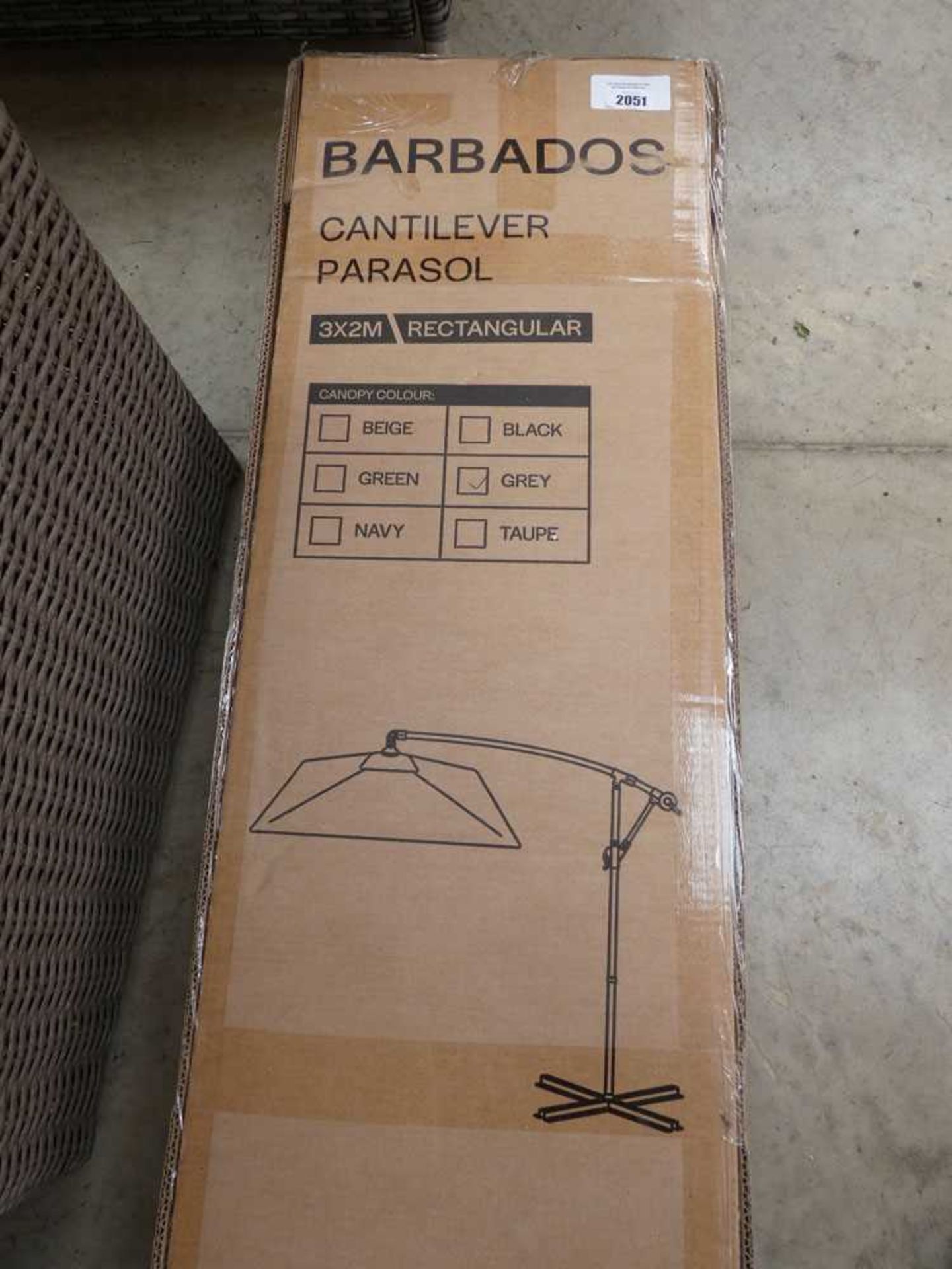 +VAT Boxed 3x2m rectangular cantilever parasol in grey - Image 2 of 2