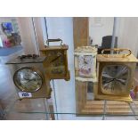 Shelf containing 4 carriage type clocks incl. Metamec, Rhythm, Huaba and Rapport