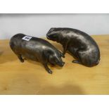 2 bronze effect pig ornaments by Frith Sculpture