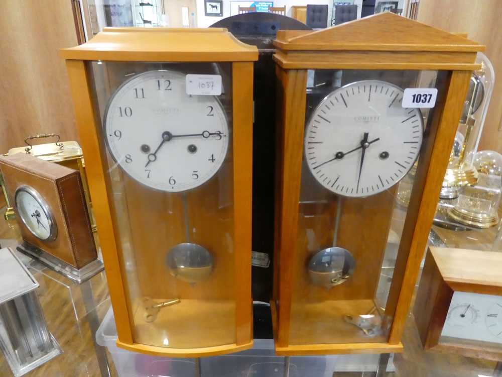 2 Comitti wall clocks in light wooden cases with rectangular London Clock Company clock - Image 2 of 3
