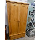 Modern oak double door wardrobe with single drawer to base