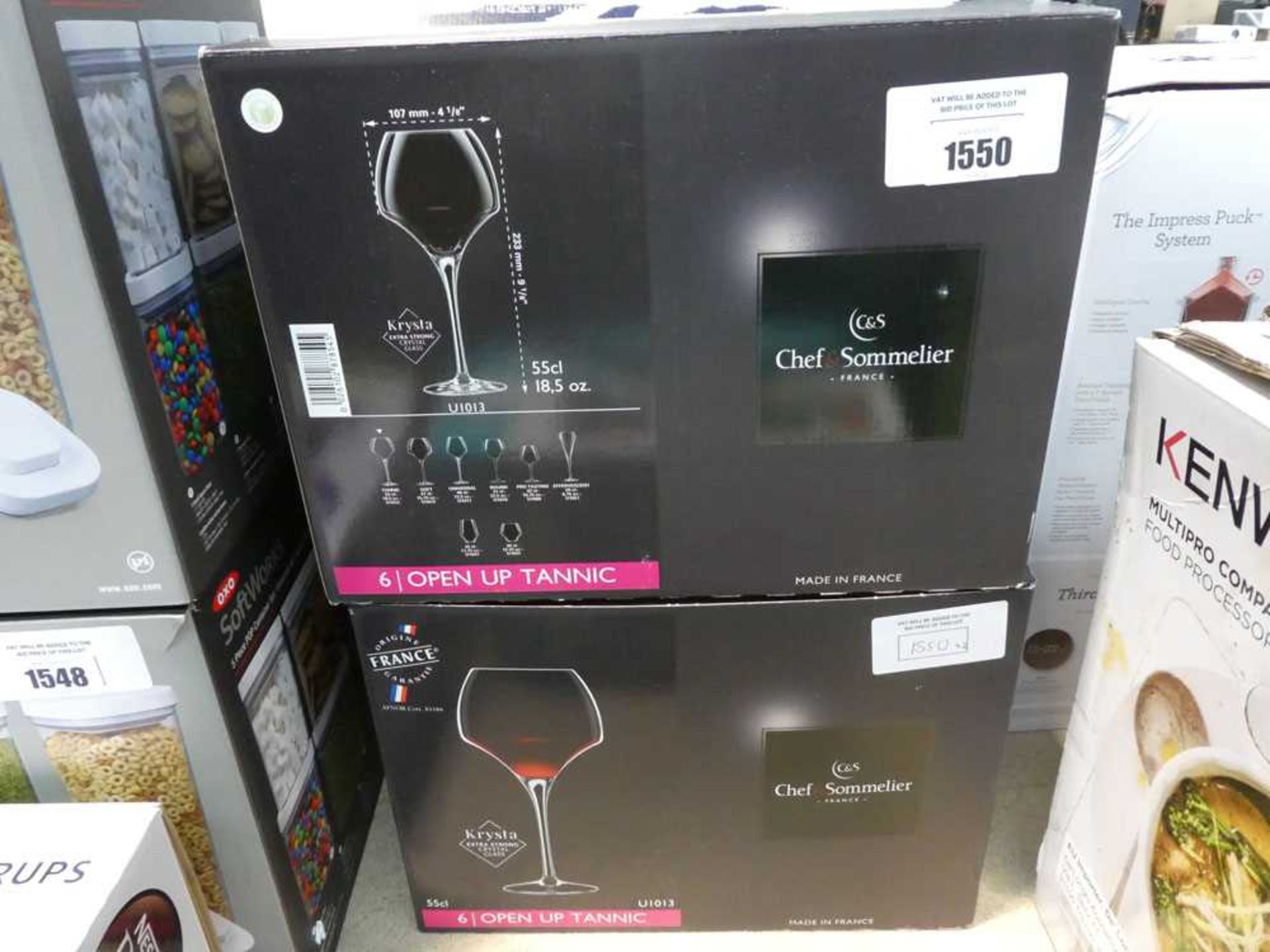 +VAT 2 boxes of Chef & Sommelier wine glasses, imcomplete Only 5 glasses in each box