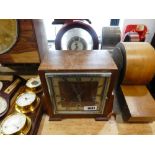 Dark oak cased square Enfield mantle clock with more modern Seiko mantle clock in cherry effect