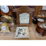 Modern pine cased Bridewell Clocks mantle clock with 4 further clocks by Artem, M&S, Acctim and