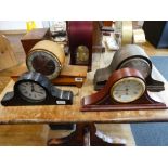 4 Napoleon type mantle clocks incl. mid century clock in 2 tone inlaid case