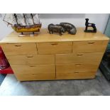 Modern maple finish bedroom chest of 3 over 6 drawers