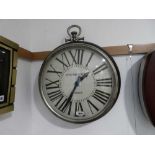Circular 49 Bond Street, London wall clock in the form of an oversized pocket watch