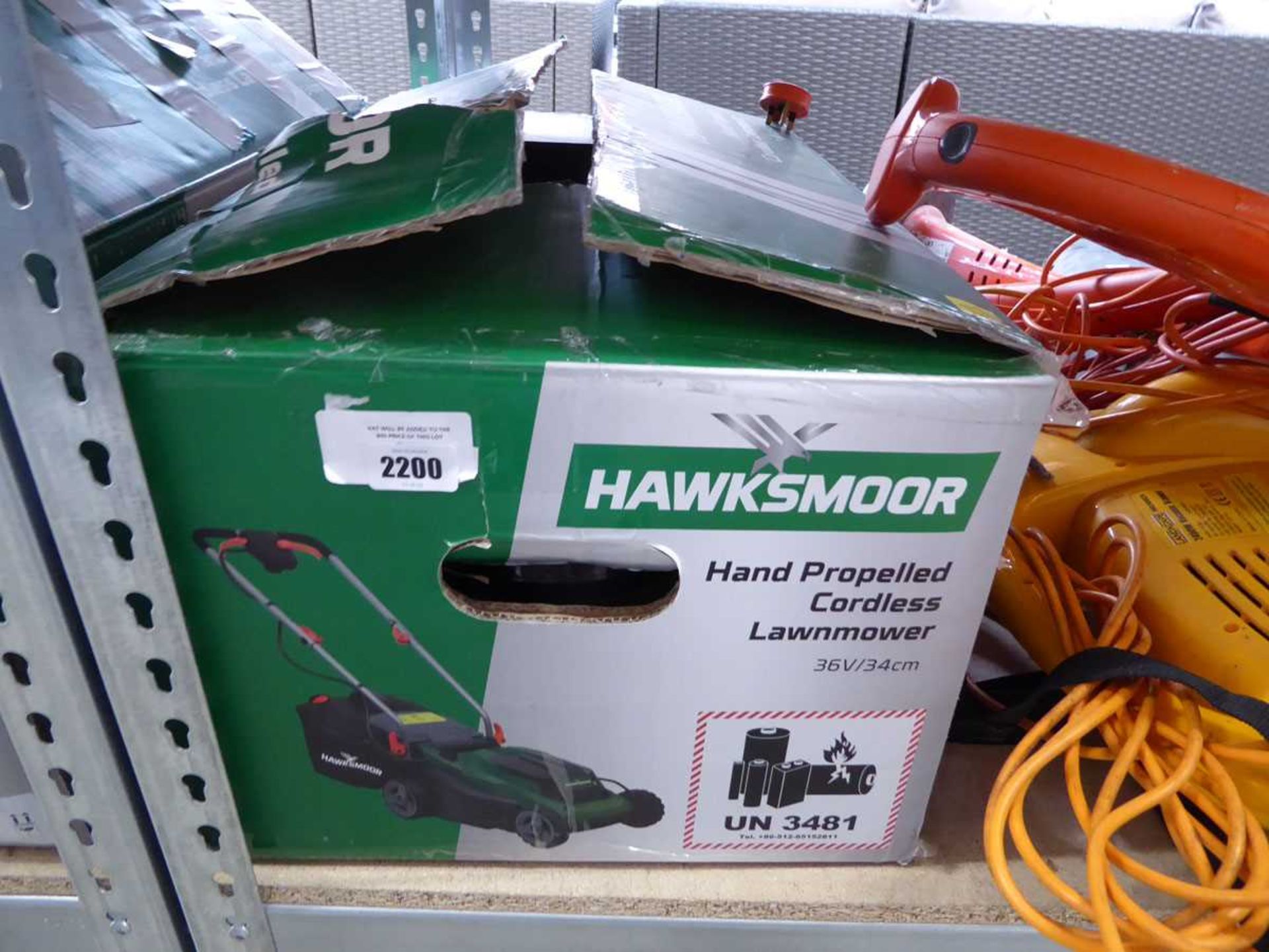 +VAT Boxed Hawksmoor hand propelled cordless lawnmower (not battery or charger)