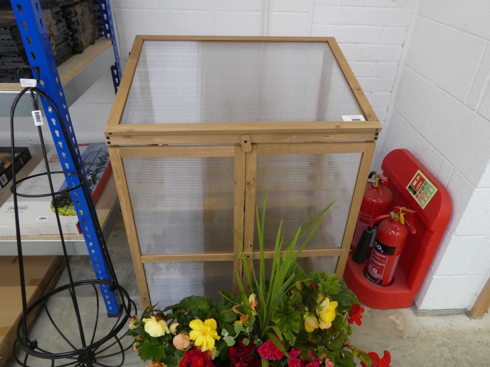 +VAT Wooden 2 door greenhouse with lift top hatch in light wood colour