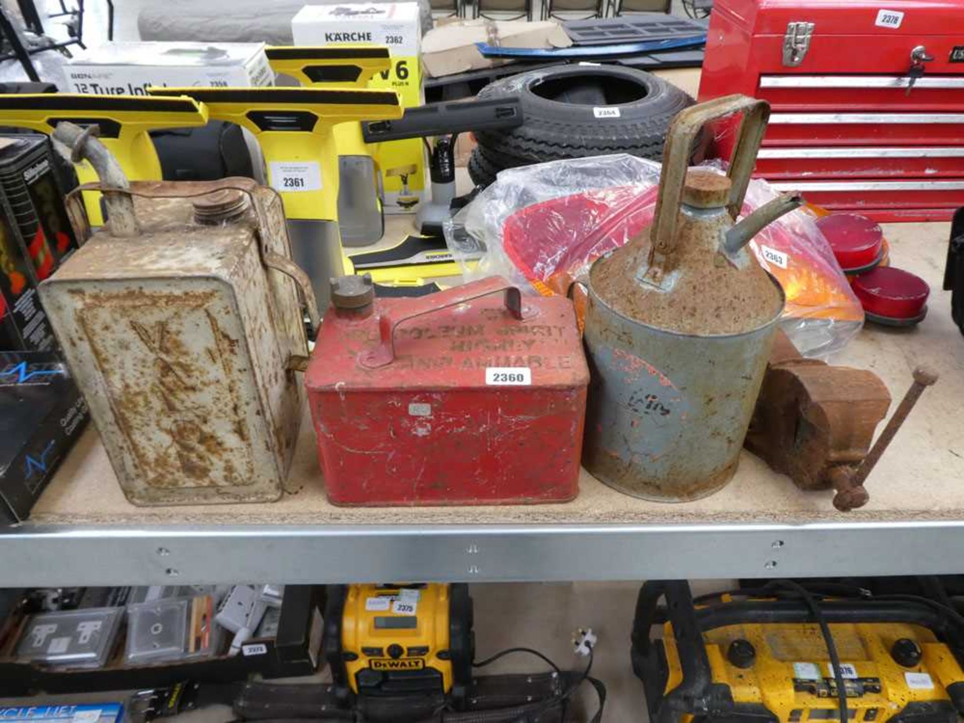 3 vintage jerry cans with vice