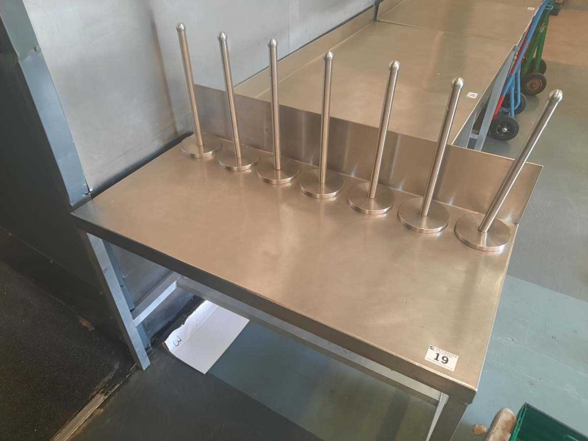 +VAT 1.2m x 60cm stainless steel preparation table with seven fixed paper roll dispensers - Image 2 of 2