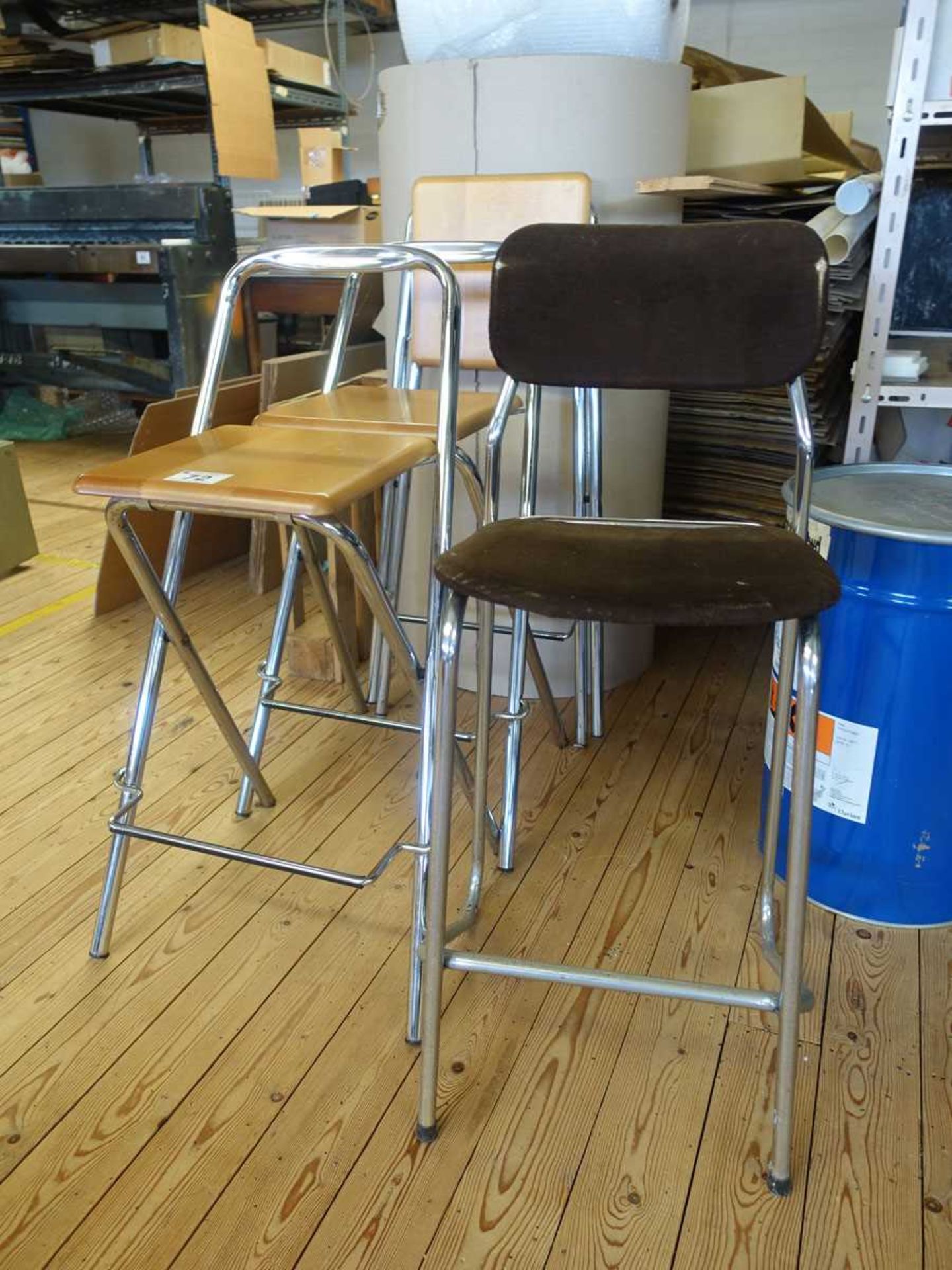 +VAT Three folding chrome and wood chairs, and upholstered stool (On mezzanine) - Image 2 of 2