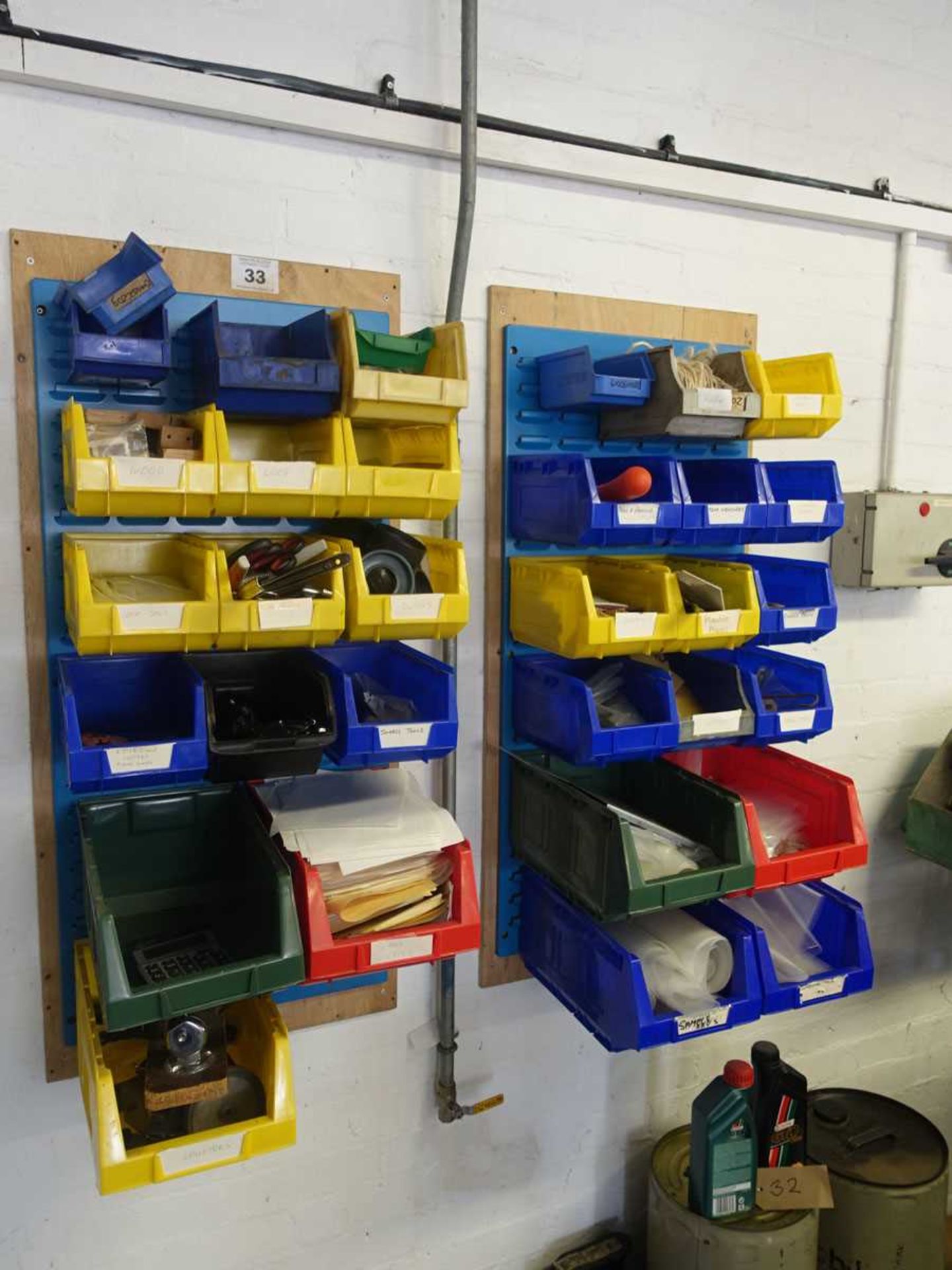 +VAT Two linbin wall racks and contents