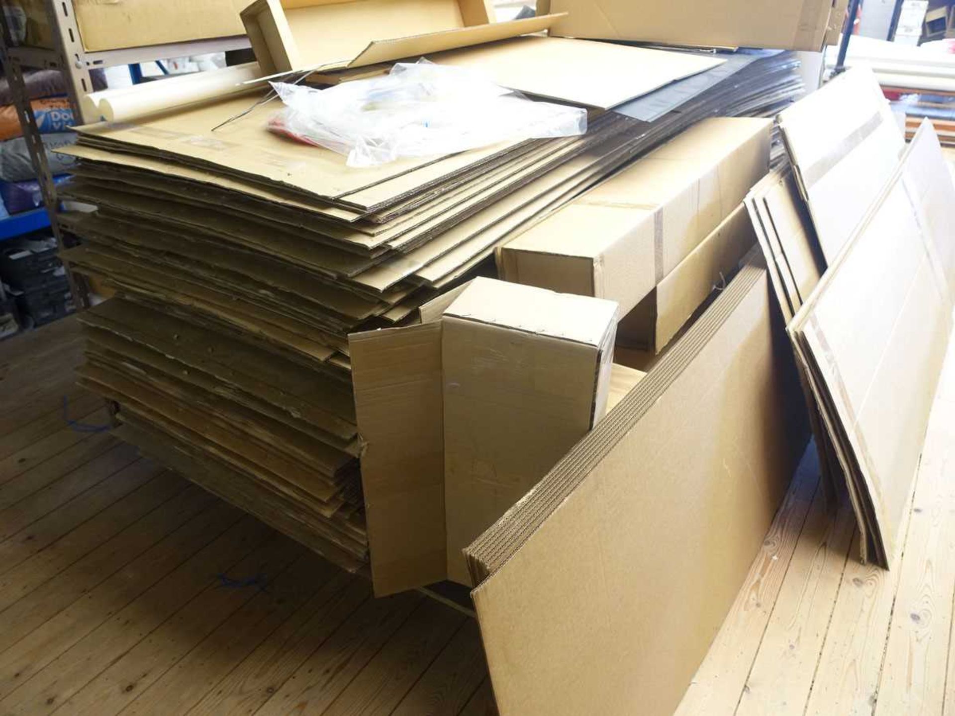 +VAT Quantity of assorted cardboard, creased cardboard boxes, and packaging (On mezzanine) - Image 2 of 6