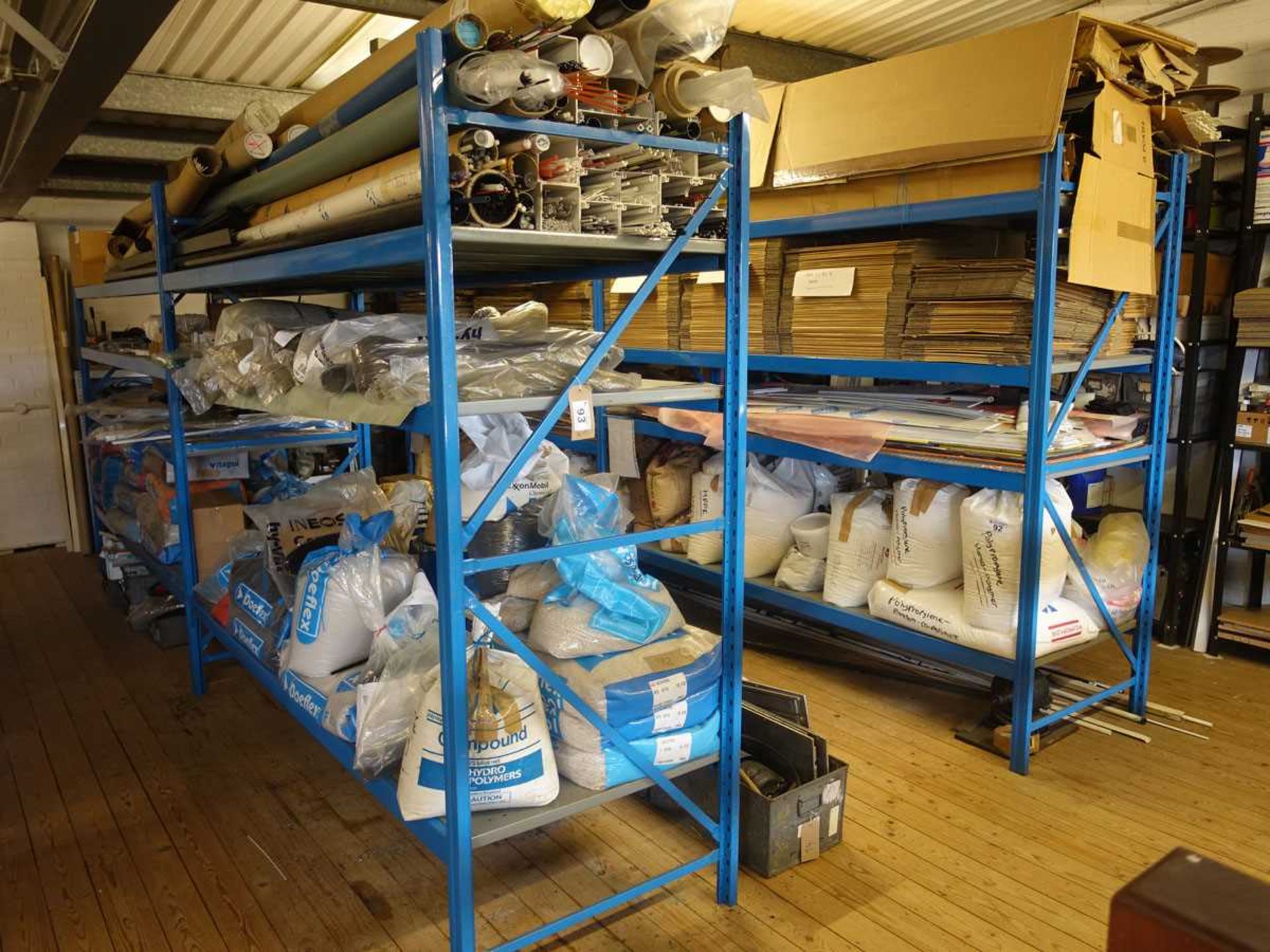 +VAT Two bay runs of blue metal shelf racking (not including contents, not to be collected until