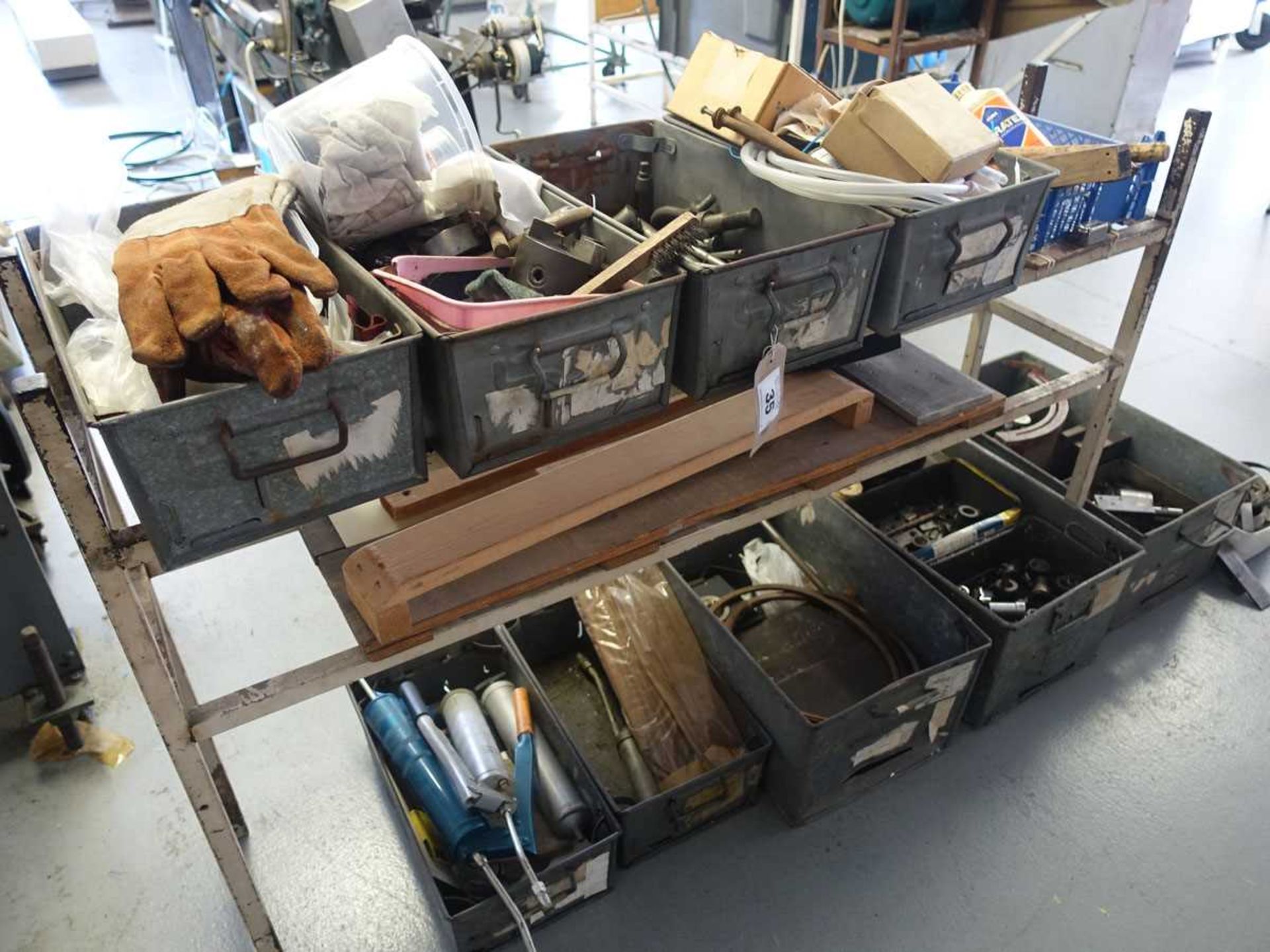 +VAT Nine various tote trays with contents of various tooling, chucks, consumables and spares,