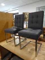 +VAT Modern pair of charcoal grey leather upholstered cantilever type dining chairs on metal frames