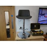 +VAT Modern grey upholstered barstool on chrome single pedestal supports