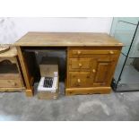 Modern pine desk with shallow drawer and 2 further deep drawers and single door