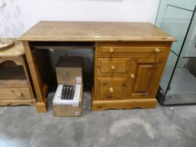 Modern pine desk with shallow drawer and 2 further deep drawers and single door