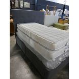 Grey upholstered king divan bed base with matching headboard