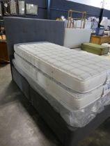 Grey upholstered king divan bed base with matching headboard