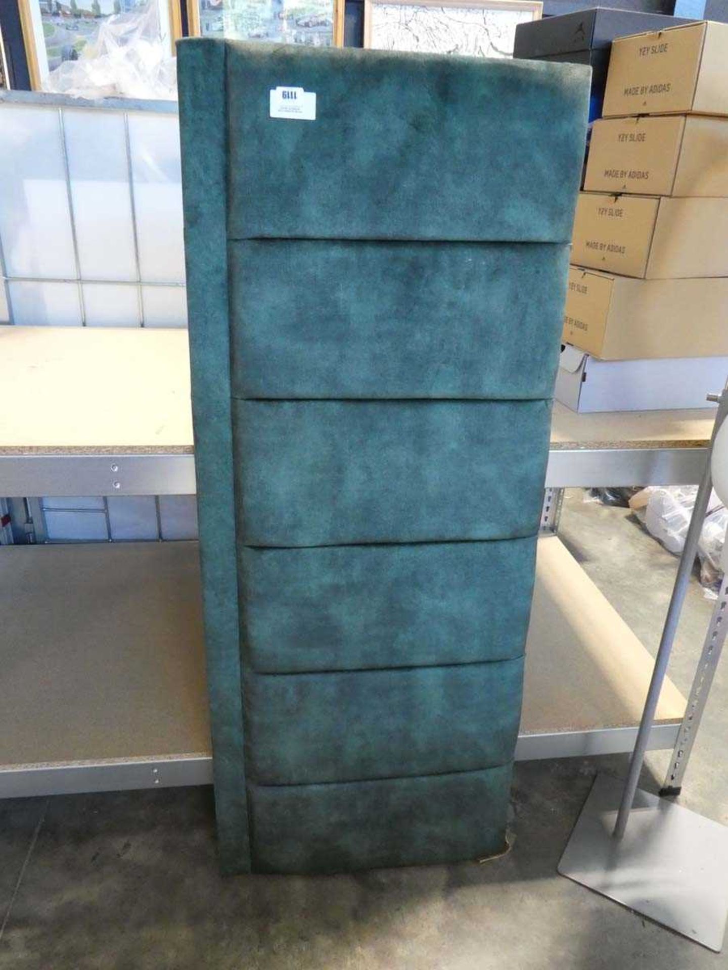 +VAT Dark green upholstered 5' divan bed base with matching green upholstered headboard