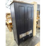 +VAT Modern dark blue double door larder with fitted interior, rattan storage drawers and single