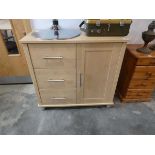 Modern beech effect single door cupboard with 3 drawers