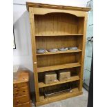 Wide modern pine open fronted bookcase
