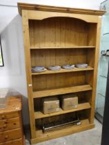 Wide modern pine open fronted bookcase