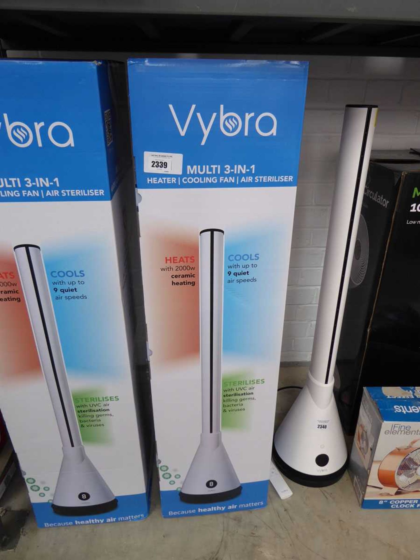 +VAT Boxed Vybra 3 in 1 heater fan and air steriliser