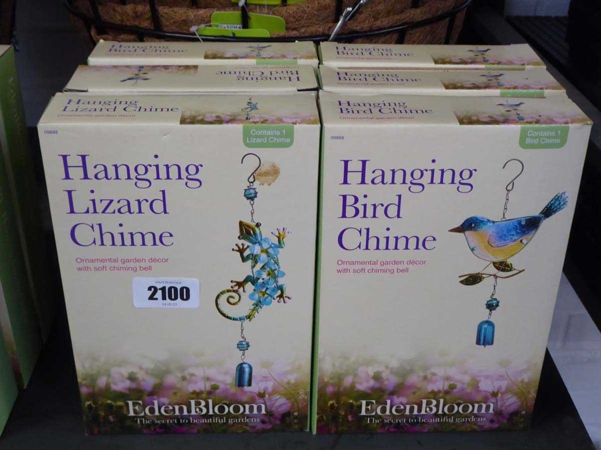 6 boxed Eden Bloom bird and lizard chimes