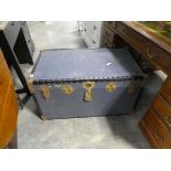 Large blue banded storage trunk