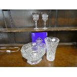 Boxed Edinburgh Crystal pair of glasses and a further vase and bowl