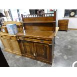 Inlaid mahogany and walnut buffet cabinet with single drawer and gallery section above