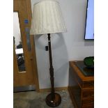 Dark oak standard lamp with ruffled cream shade